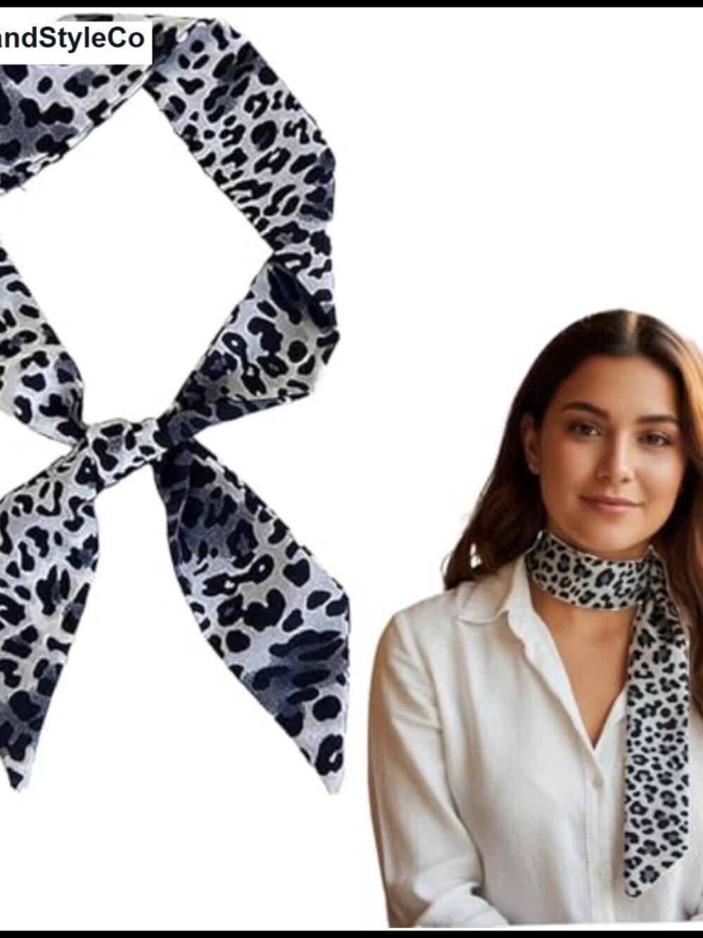 Leopard Print Skinny Scarf Neck Tie Hairband Purse Accessory